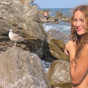 Teen girl in bikini at beach